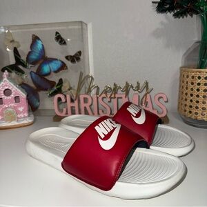 Nike Red and White Slide Sandals